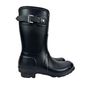 Hunter Original Short Rubber Rain Boots Womens 6 Black Adjustable Buckle